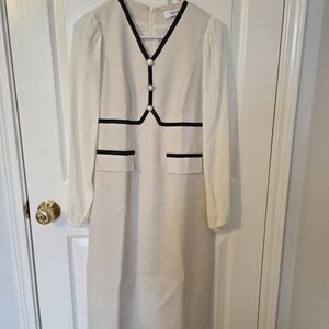 Elegant Cream Midi Dress with Black Accents